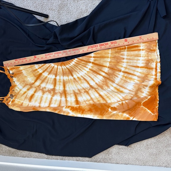 Lucky Brand Orange Tie-Dye Dress Silk Lace Slip XS Surfer Girl - Picture 12 of 12